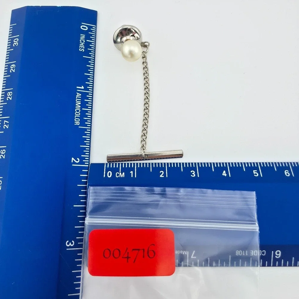Vintage Faux Pearl Tie Tack Pin Silver & Gold Tone FREE $HIPPING!!